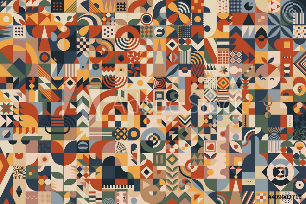 Image de Abstract composition background made of blocks with a great variety of different simple geometric shapes and seamless patterns for your design